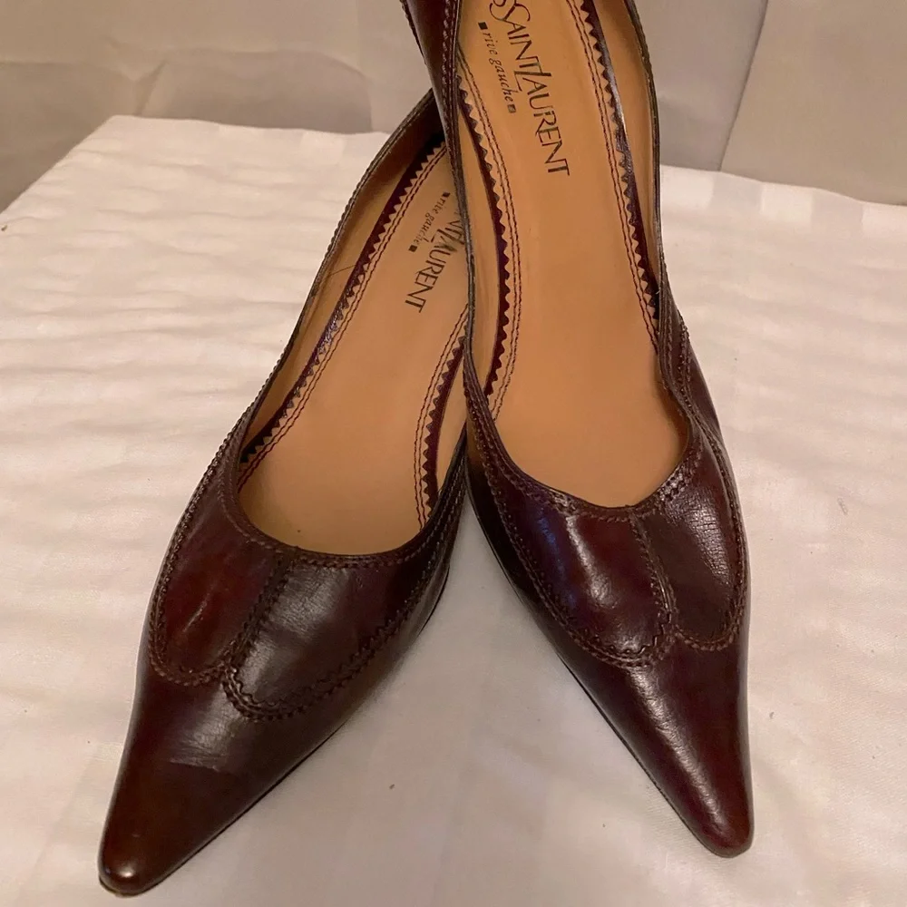 Yves St Laurant dark brown leather pumps - Picture 1 of 12